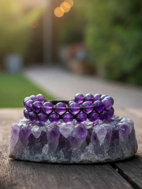 شارژ کردن انرژی دستبند سنگ آمیتیست در طبیعت