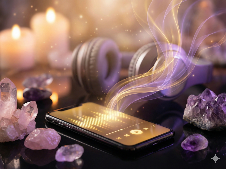 نمایش امواج و فرکانس ۵۲۸ هرتز سابلیمینال روی گوشی موبایل برای رفع انسداد انرژی و چاکرا.